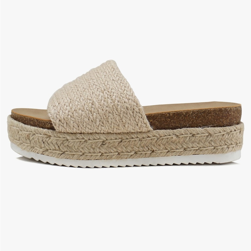 Soda Women’s open toe platform wedge heel raffia espadrille flat sandals